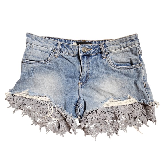 Kut From The Kloth Allison Shorts Cut Off Denim 6 Raw‎ Laced Hem Rework Boho - Picture 4 of 6